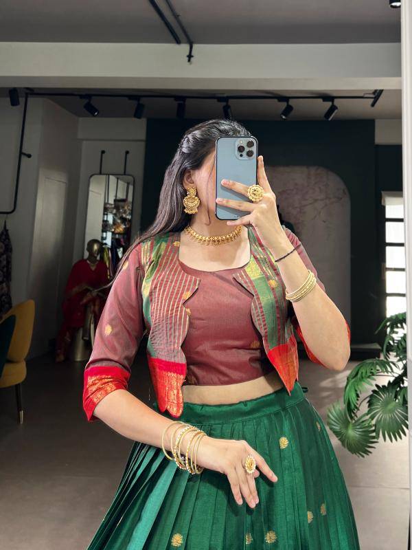 ANUSHNA Poly Cotton GRN Lehenga choli manufacturers for reselling in Hyderabad